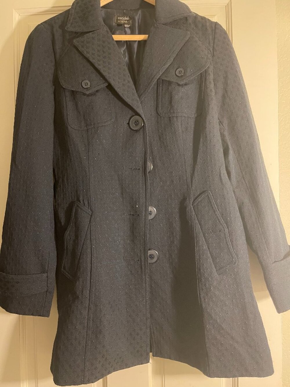Nicole Miller blue trench women's 4 subtle sparkles no belt y2k chic elegant